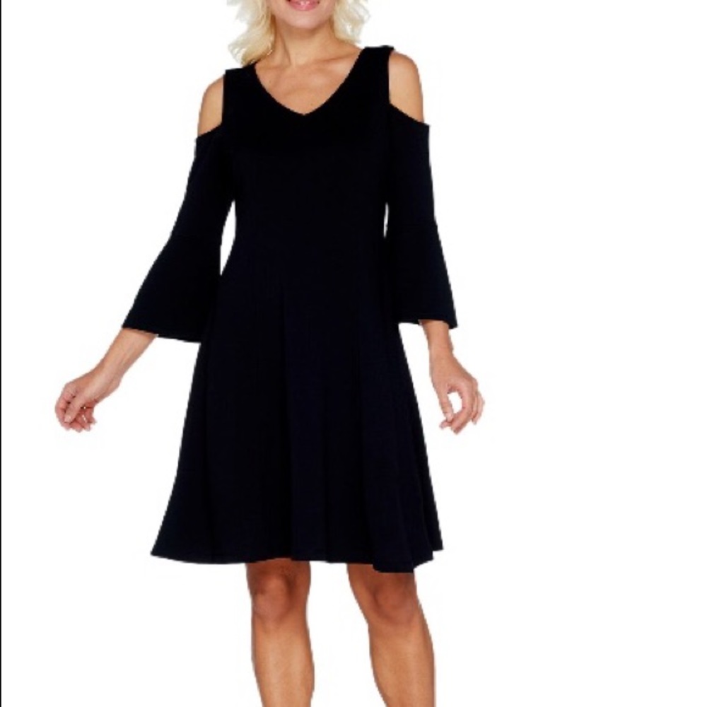 Isaac Mizrahi Cold Shoulder Bell Sleeve Dress
